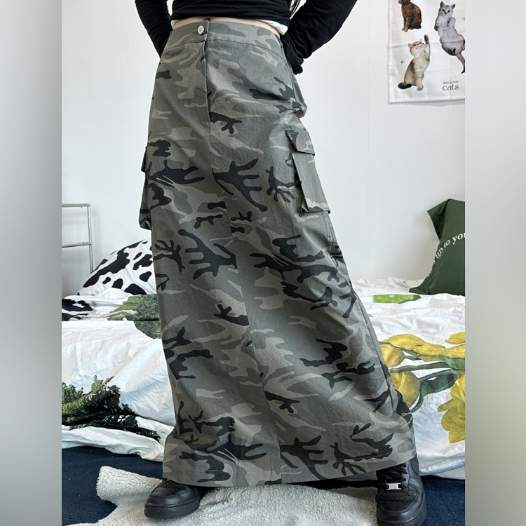 カーゴミリタリーロングスカート - [10代・20代女性ファッション,韓国