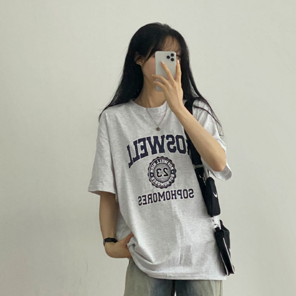 レタリングビッグフィットTシャツ - [10代・20代女性ファッション,韓国