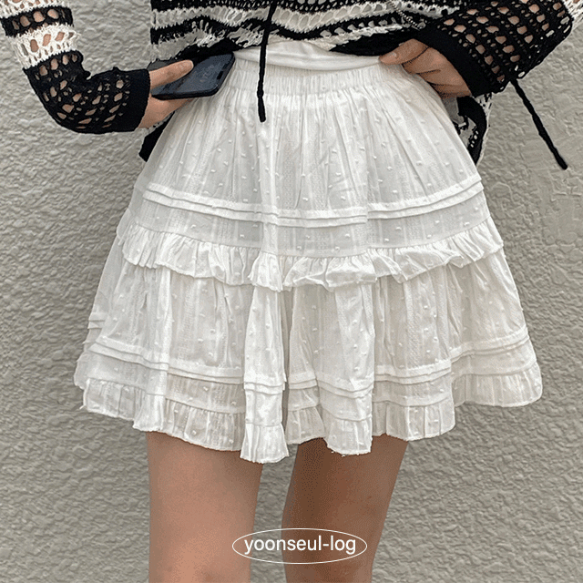 フリルレースティアードミニスカート - [10代・20代女性ファッション