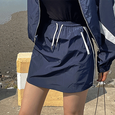 SET]配色ウインドブレーカー+ミニスカート - [10代・20代女性
