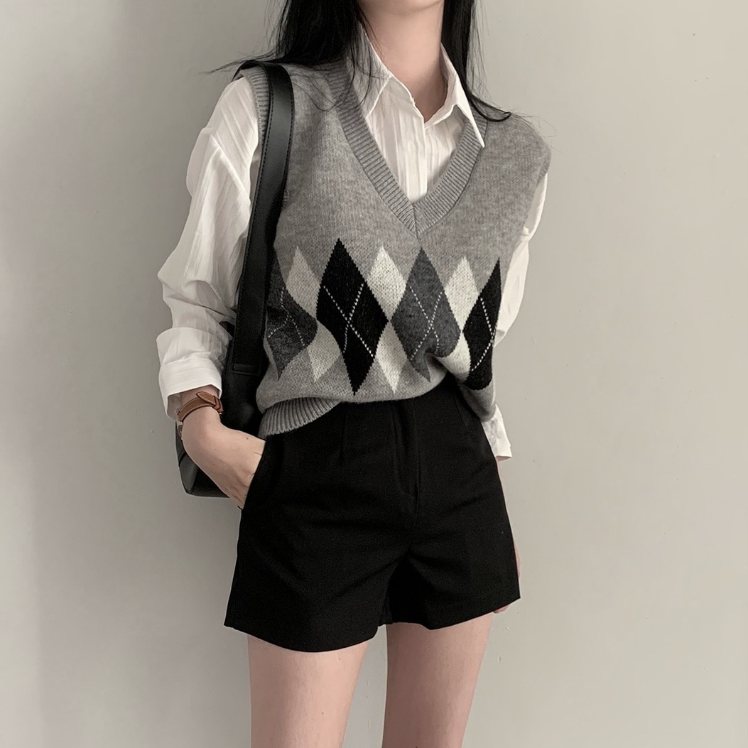 アーガイルVネックニットベスト - [10代・20代女性ファッション,韓国 ...