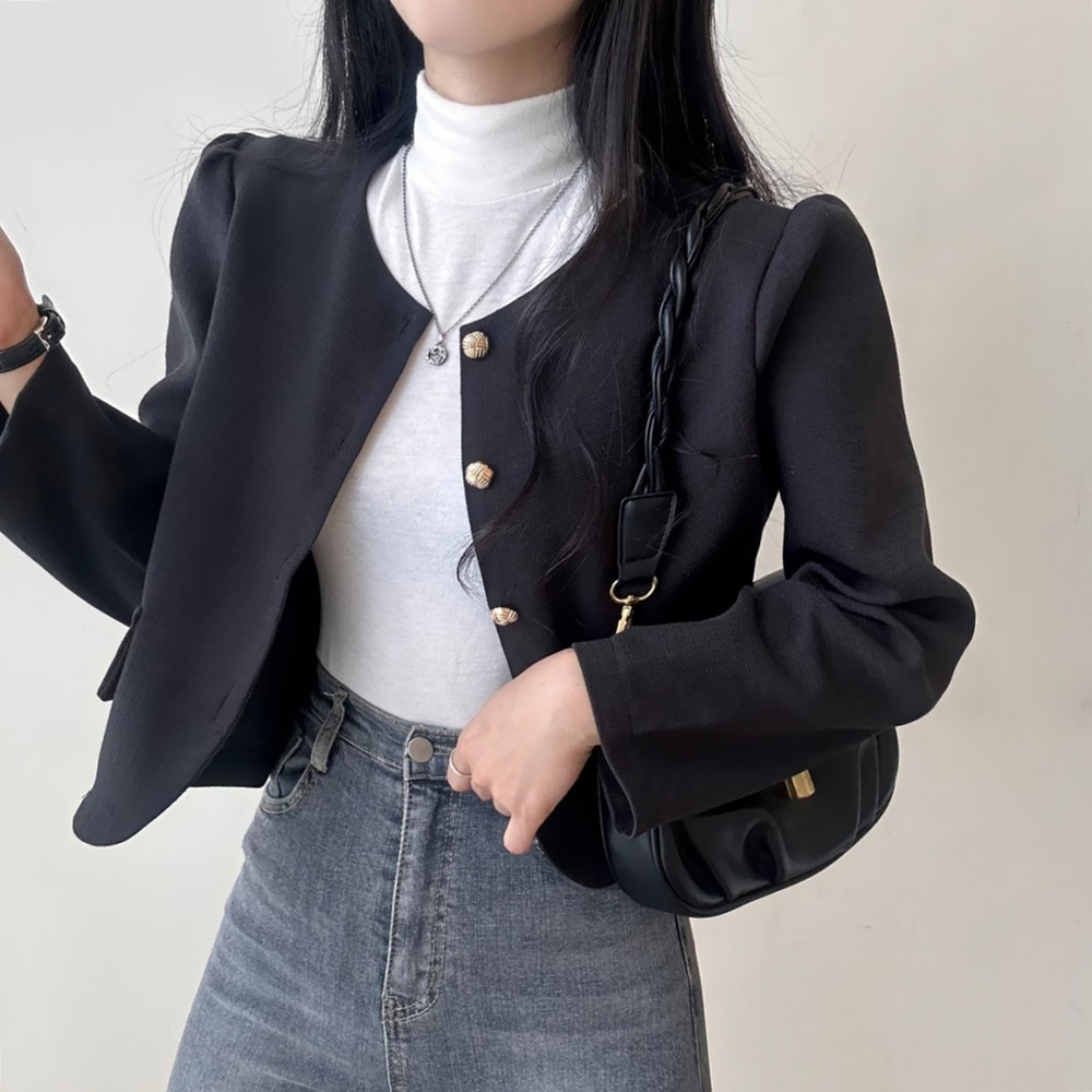 ゴールドボタンパフクロップジャケット｜ジャケット｜韓国