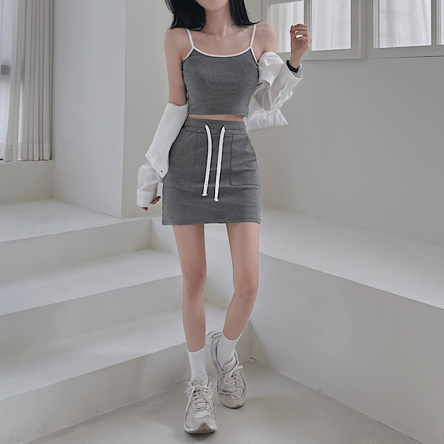 SET】クロップシャツ ビスチェ ミニスカート｜ツーピース｜韓国