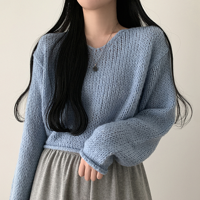 セミクロップＶネックニット5色 - [10代・20代女性ファッション,韓国