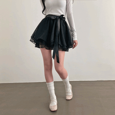 ミニフレアレースリボンスカート - [10代・20代女性ファッション,韓国