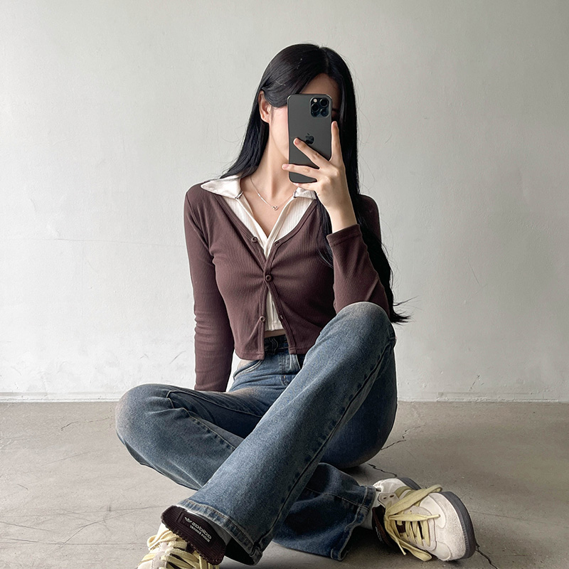코디걱정NO! 올인원 레이어드 크롭 긴팔 가디건