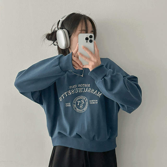 トップス u レタリング刺繍セミクロップスウェットTシャツ｜スウェット｜韓国