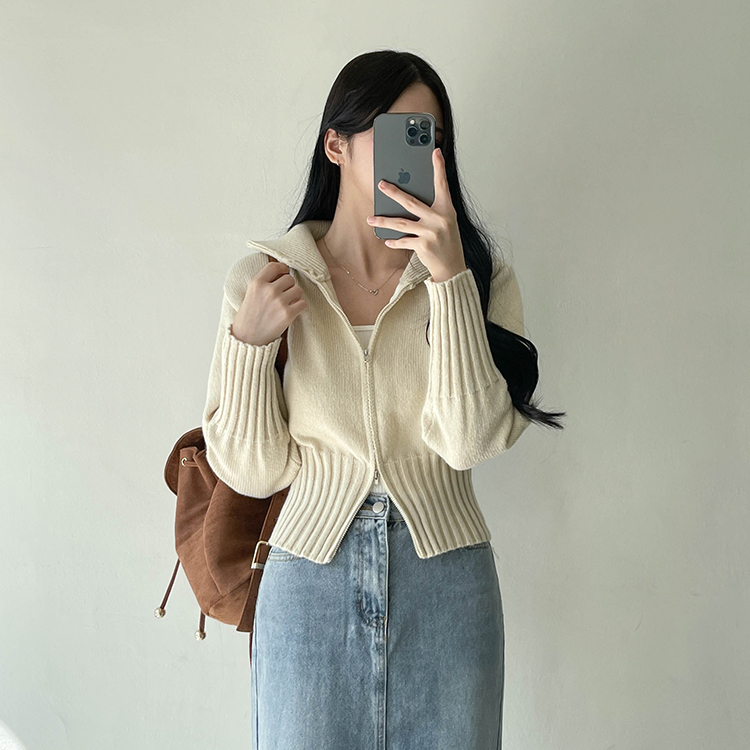 ジップアップハイネックニットカーディガン 7colors