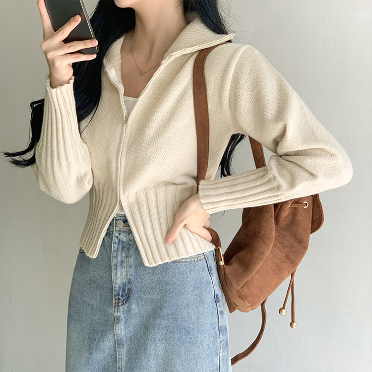 ジップアップハイネックニットカーディガン 7colors