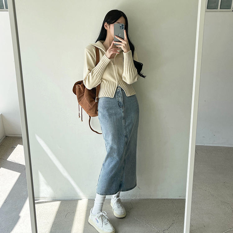 ジップアップハイネックニットカーディガン 7colors