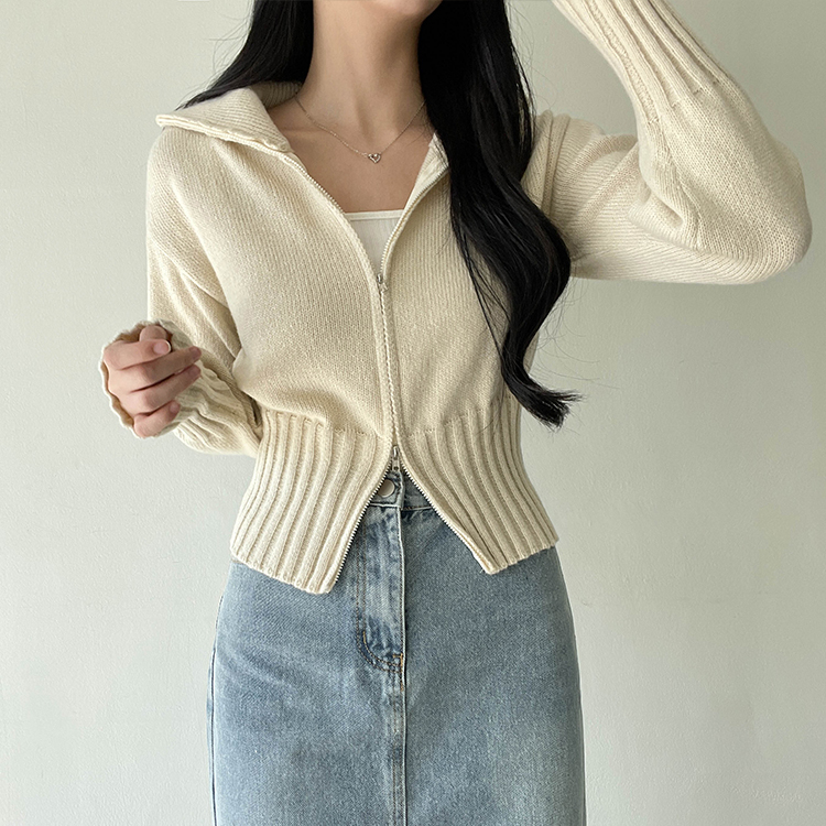 ジップアップハイネックニットカーディガン 7colors