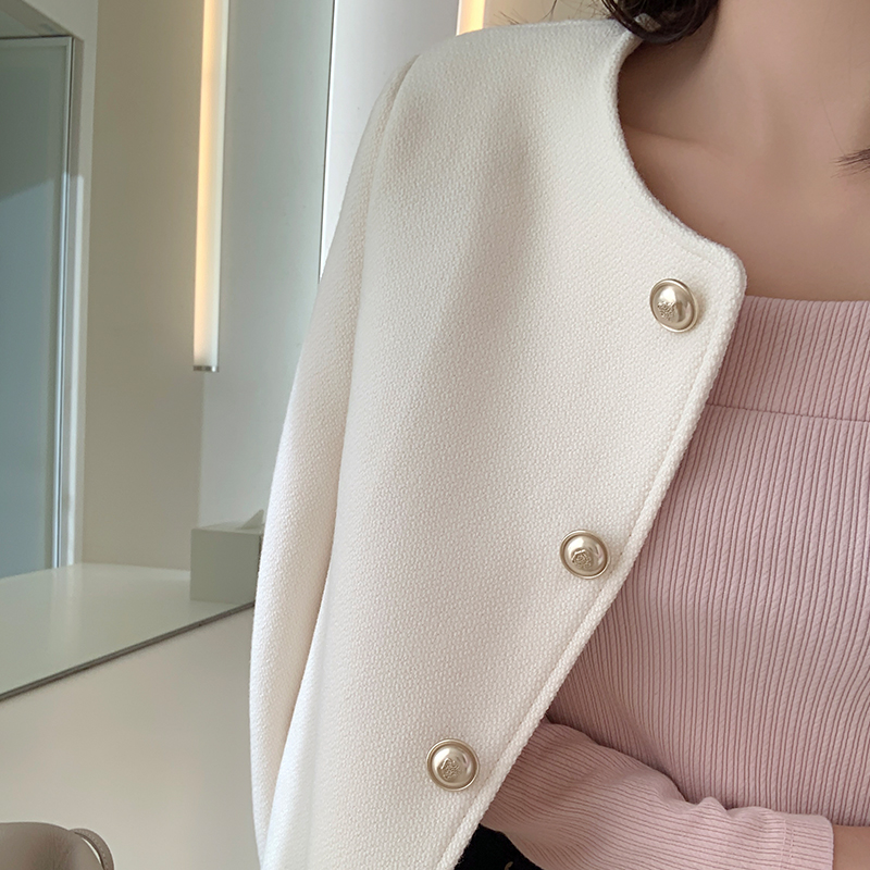 あのちゃん様　ビジュースパンコール　パールボタンミックスツイード半袖 XSサイズあり【an /アン】 ストレッチ/ ツイード/ カットアウト