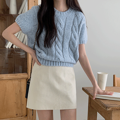 モヘアウールケーブル半袖ニット - [10代・20代女性ファッション