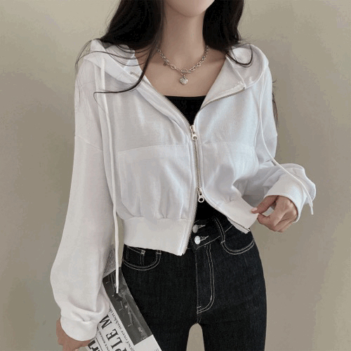 クロップポケットフードダブルジップアップ｜ジャンパー｜韓国