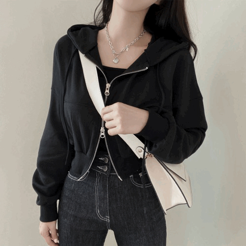 クロップポケットフードダブルジップアップ｜ジャンパー｜韓国