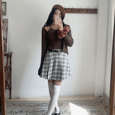 サイドバックルベルトチェックプリーツスカート - [10代・20代女性
