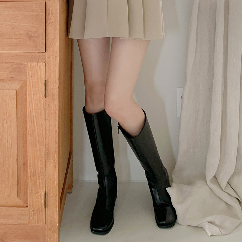 スクエアトゥロングブーツ - [10代・20代女性ファッション,韓国通販 