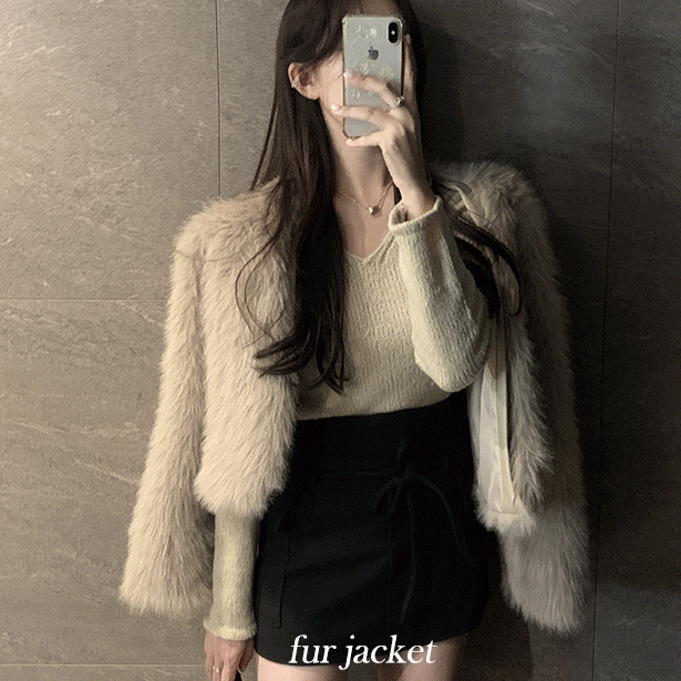 フェイクファークロップオープンジャケット｜ジャケット｜韓国