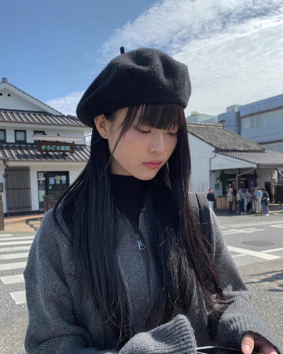 ウールベーシックブラックベレー帽｜ファッション雑貨｜韓国