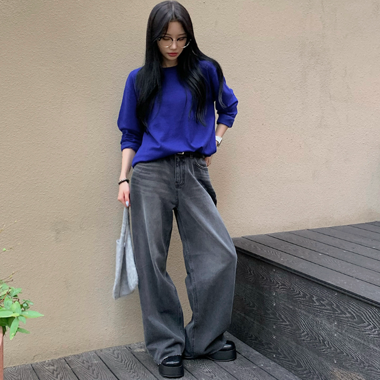 ブラックデニムカットオフワイドパンツ｜デニム｜韓国