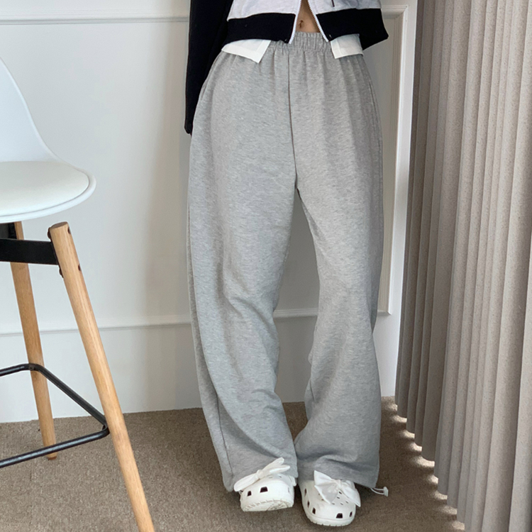 ドローストリングバンディングワイドスウェットパンツ｜コットンパンツ