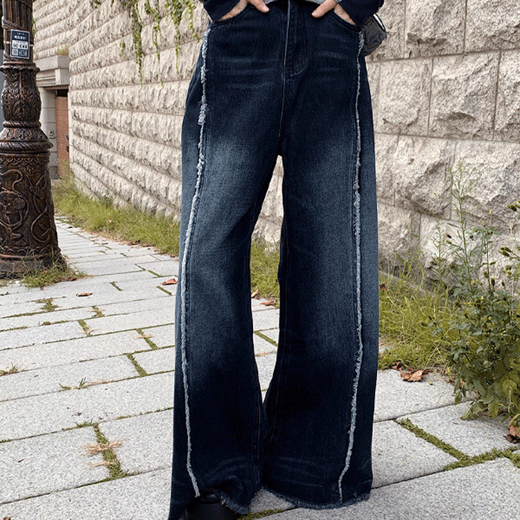 アウトステッチフリンジバギーデニムパンツ｜デニム｜韓国ファッション