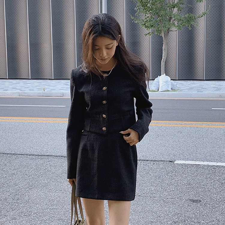 imimimー♡ サイドゴールドボタンポイントツイードミニスカート｜ミニ