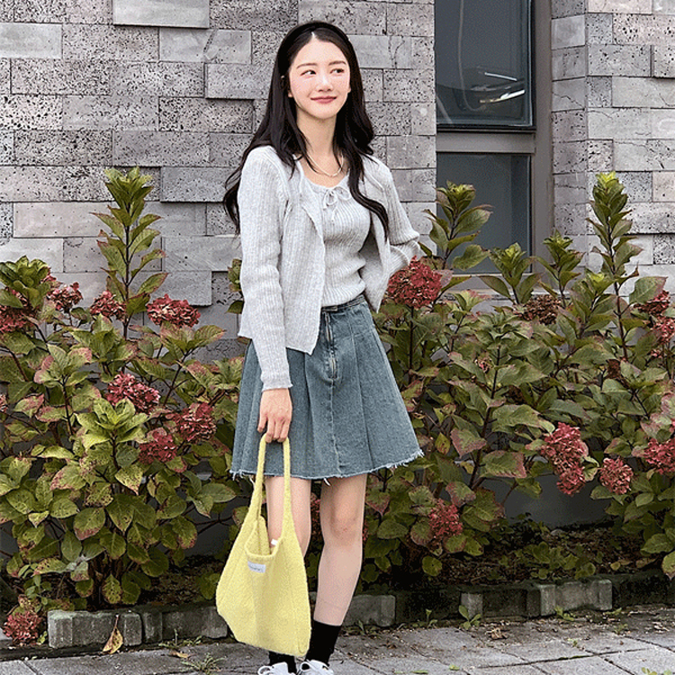 ウォッシングデニムプリーツカットオフミニスカート｜ミニ