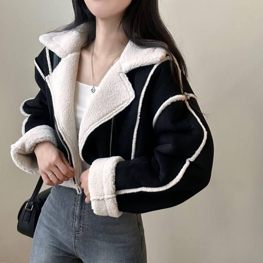 ムートンボアクロップライダースジャケット｜ジャケット｜韓国