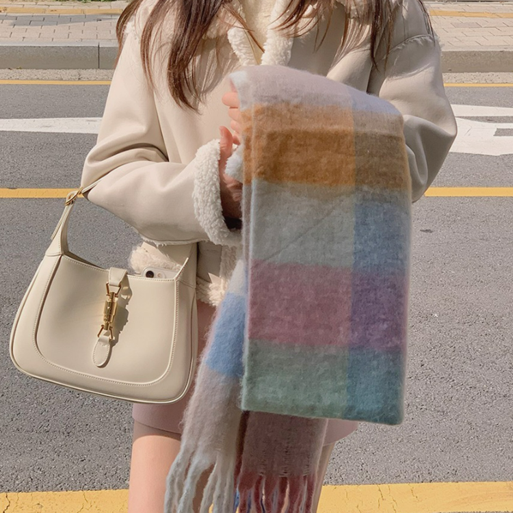 ミンク　デザインマフラー／サックス　ブラウン　ベイジュ／GAKE 日本製❣️ ミンク デザインマフラー／サックス ブラウン ベイジュ／GAKE 日本製