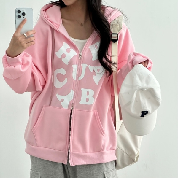 アルファベットルーズフィット起毛ダブルジップアップパーカー