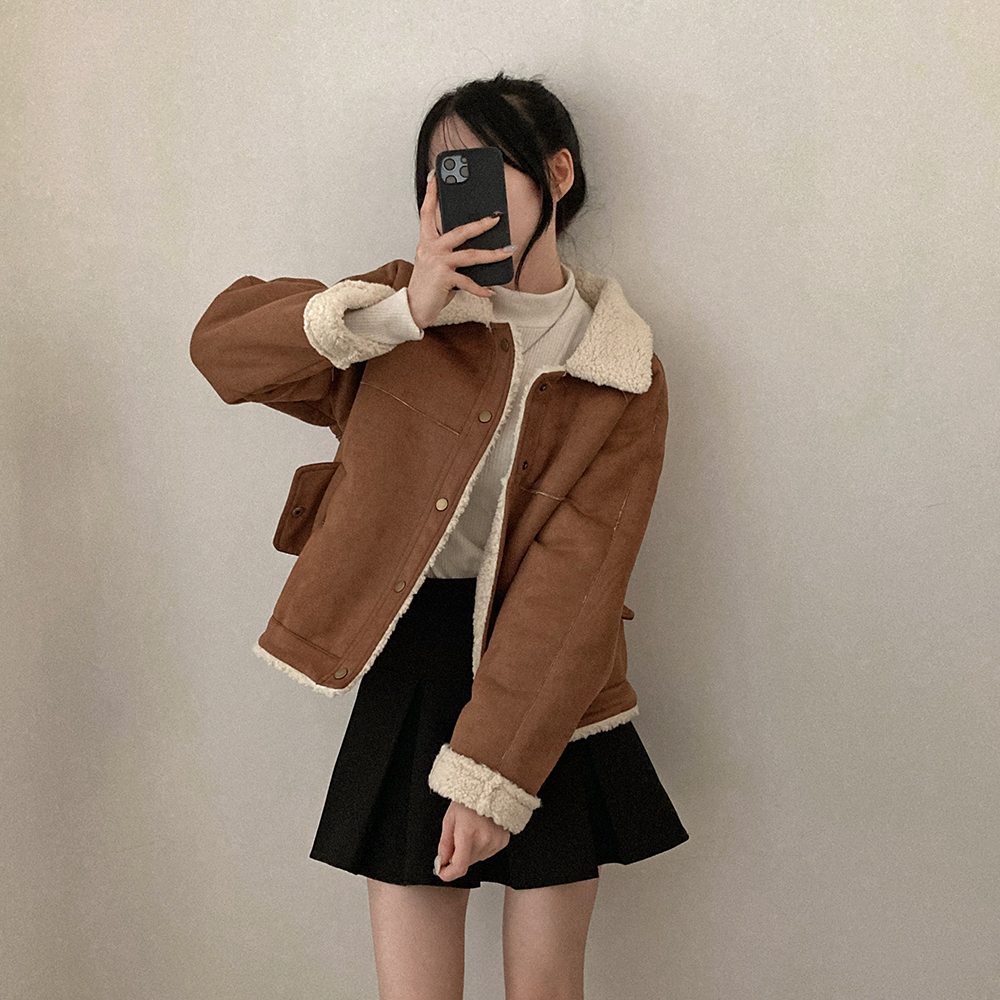 ボア裏地カラーネックスエードショートジャケット｜ジャケット｜韓国