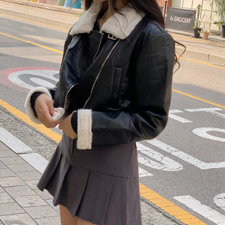 ボアフェイクレザーライダージャケット｜ジャケット｜韓国