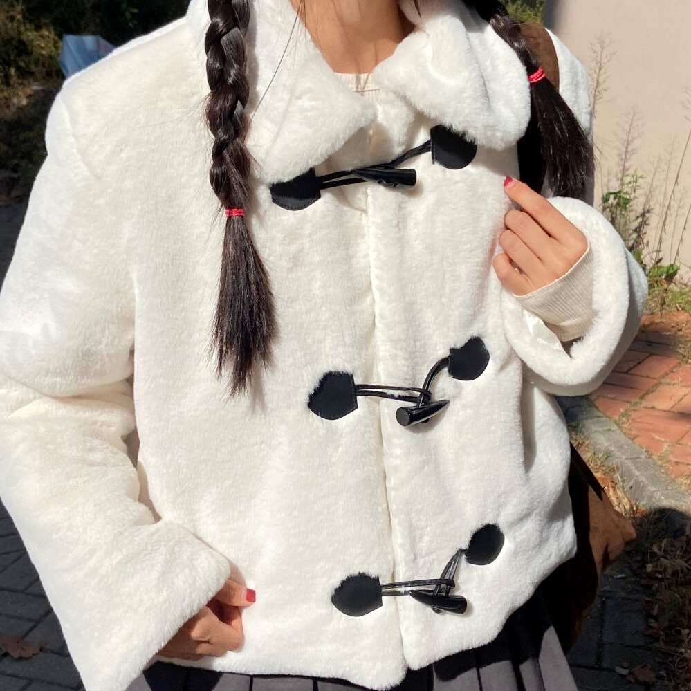 カラーネックトグルボタンフェイクファージャケット｜ジャンパー｜韓国