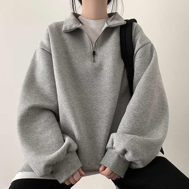 ハーフジップアップルーズフィット裏起毛トレーナー｜スウェット｜韓国