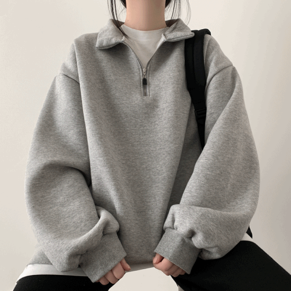 ハーフジップアップルーズフィット裏起毛トレーナー｜スウェット｜韓国