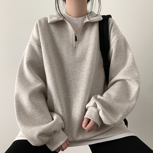 ハーフジップアップルーズフィット裏起毛トレーナー｜スウェット｜韓国