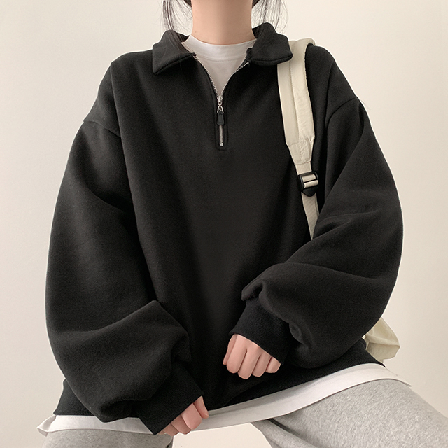ハーフジップアップルーズフィット裏起毛トレーナー｜スウェット｜韓国