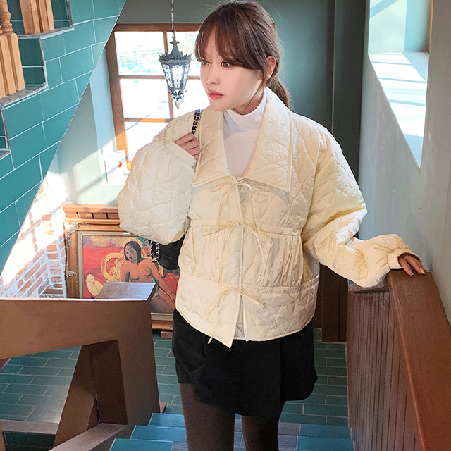 アレンジリボンストリングキルティングジャケット｜ダウン｜韓国