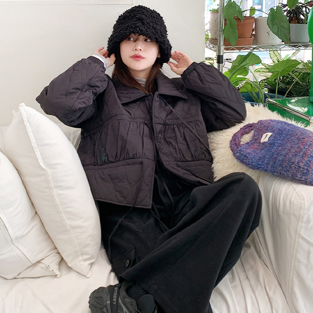 アレンジリボンストリングキルティングジャケット｜ダウン｜韓国