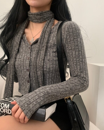 멜팅 보들 여리 기모 니트 가디건 머플러 세트 투피스 4color