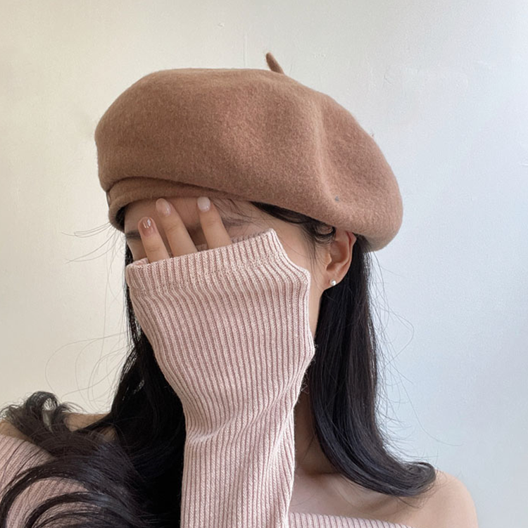 ウール100%ボタンベレー帽 - [10代・20代女性ファッション,韓国通販