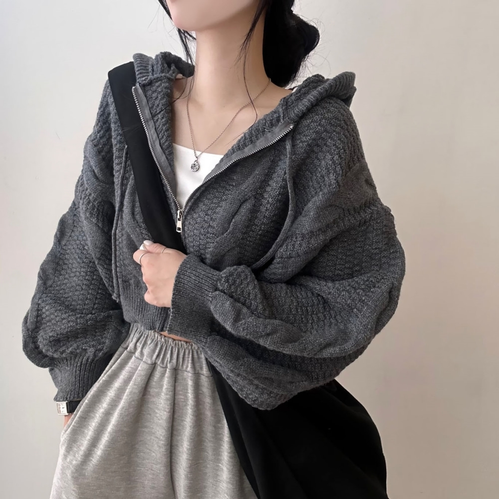 極美品✨ルネ パールメッシュニットパーカー ダブルジップ パフスリーブ ネイビー バルーンスリーブクロップダブルジップアップニットパーカー