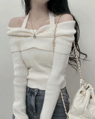 벨리셔링골지홀터오프숄더니트