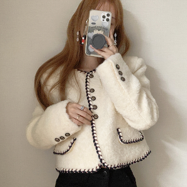 WEB限定】[L.B CANDY STOCK]マルチビジューノーカラーニットジャケット