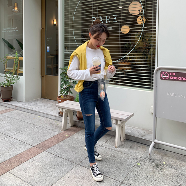 SLIM JEANS_カットスキニーパンツ