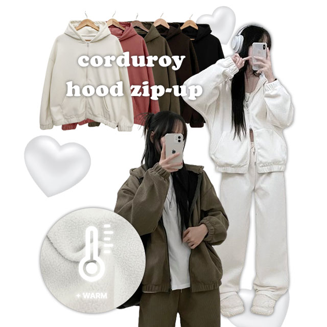 コーデュロイダブルジップアップバンディングパーカー5色｜ジャンパー
