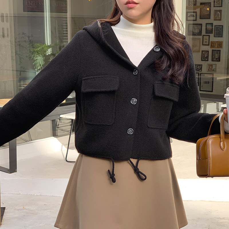 フード付きクロップドニットジャケット - [10代・20代女性ファッション 