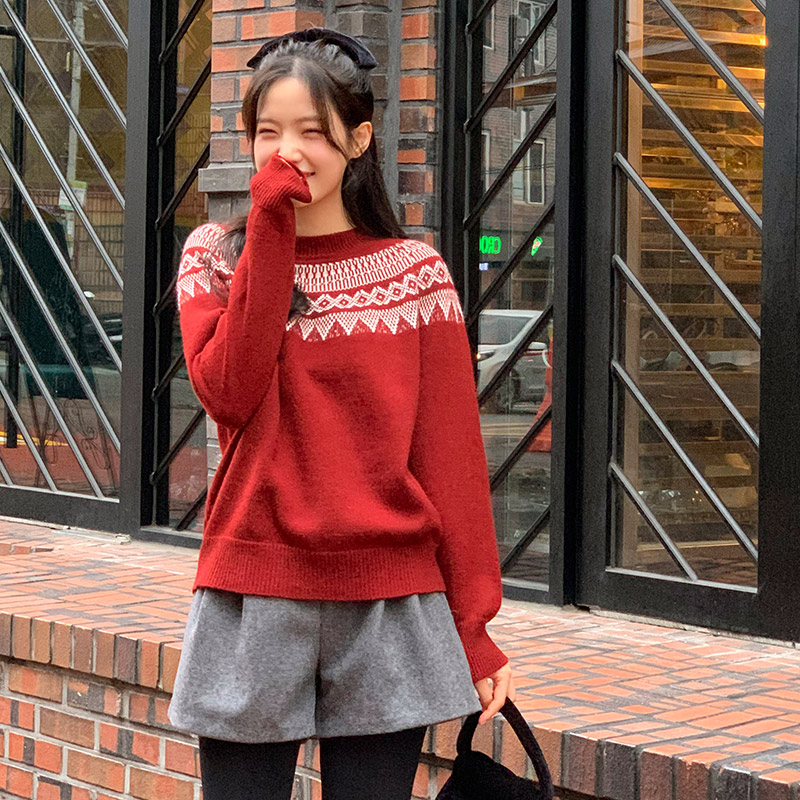 ピンクハウス ニット セーター ノルディック柄 ロゴ ウール 希少 レッド ノルディック柄トナカイケーブルニット | レディースファッション通販