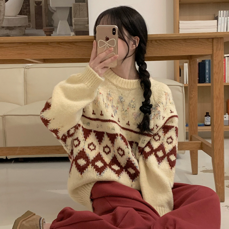 ユニークミックスカラーノルディックニット｜ニット｜韓国ファッション